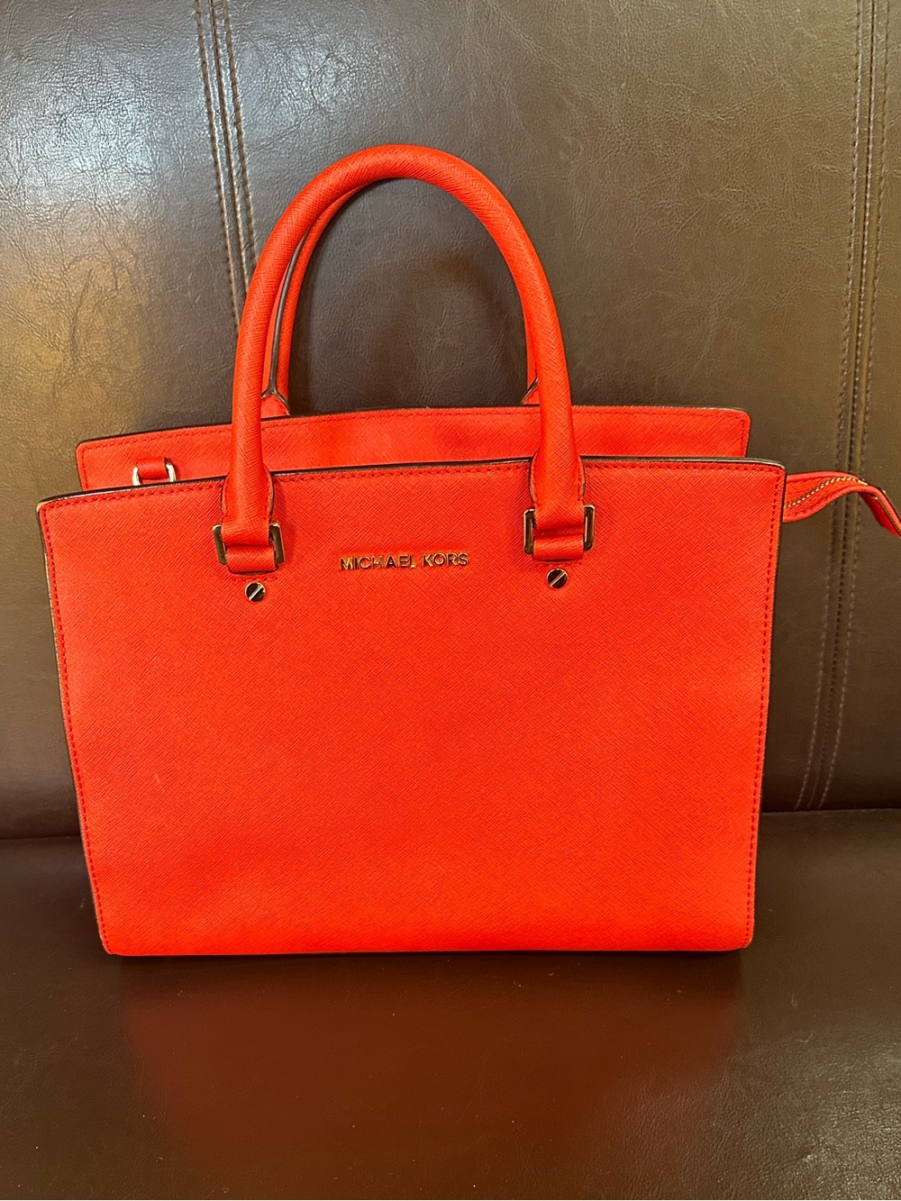 Michael Kors Orange-Red Saffiano Satchel